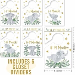 Gray & Gold Closet Dividers Baby Nursery Organization 6 Pack Plastic Elephant